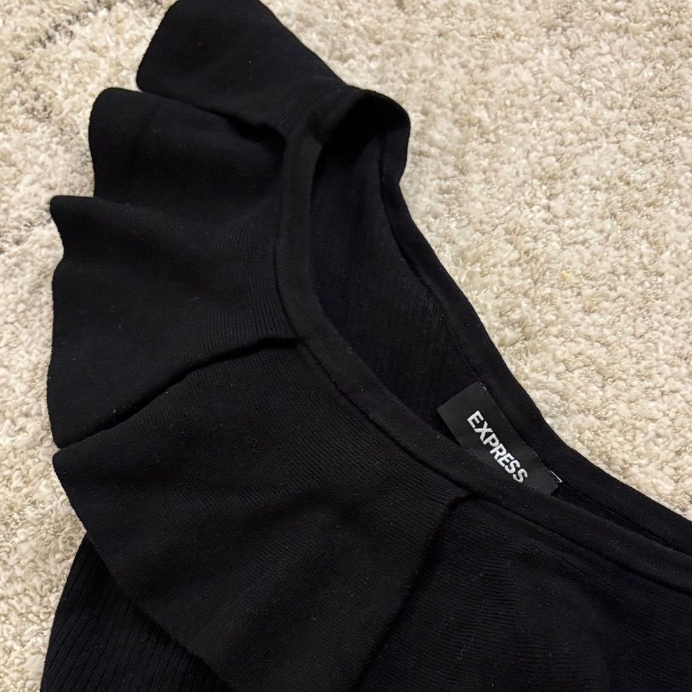 Express Black Ruffle One-Shoulder Top - Picture 2 of 5
